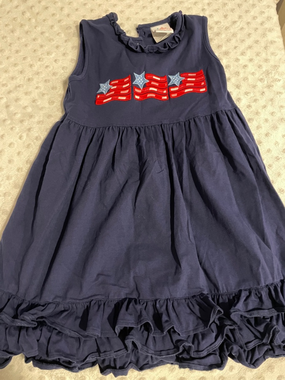 Navy Ruffle Sundress with Star & Flag Appliqué